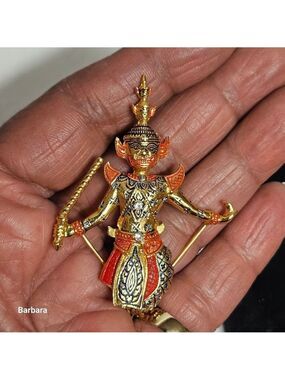 Vintage Thai Khon Masked Dancer Enamel Brooch